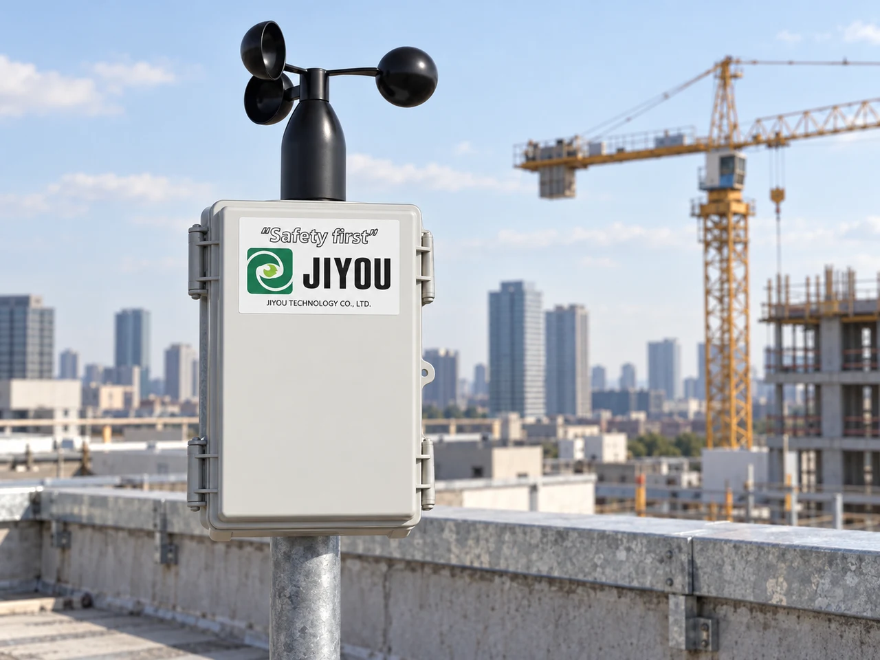 옥상 측정 위치의 기둥에 설치한 JIYOU LTE 풍속계