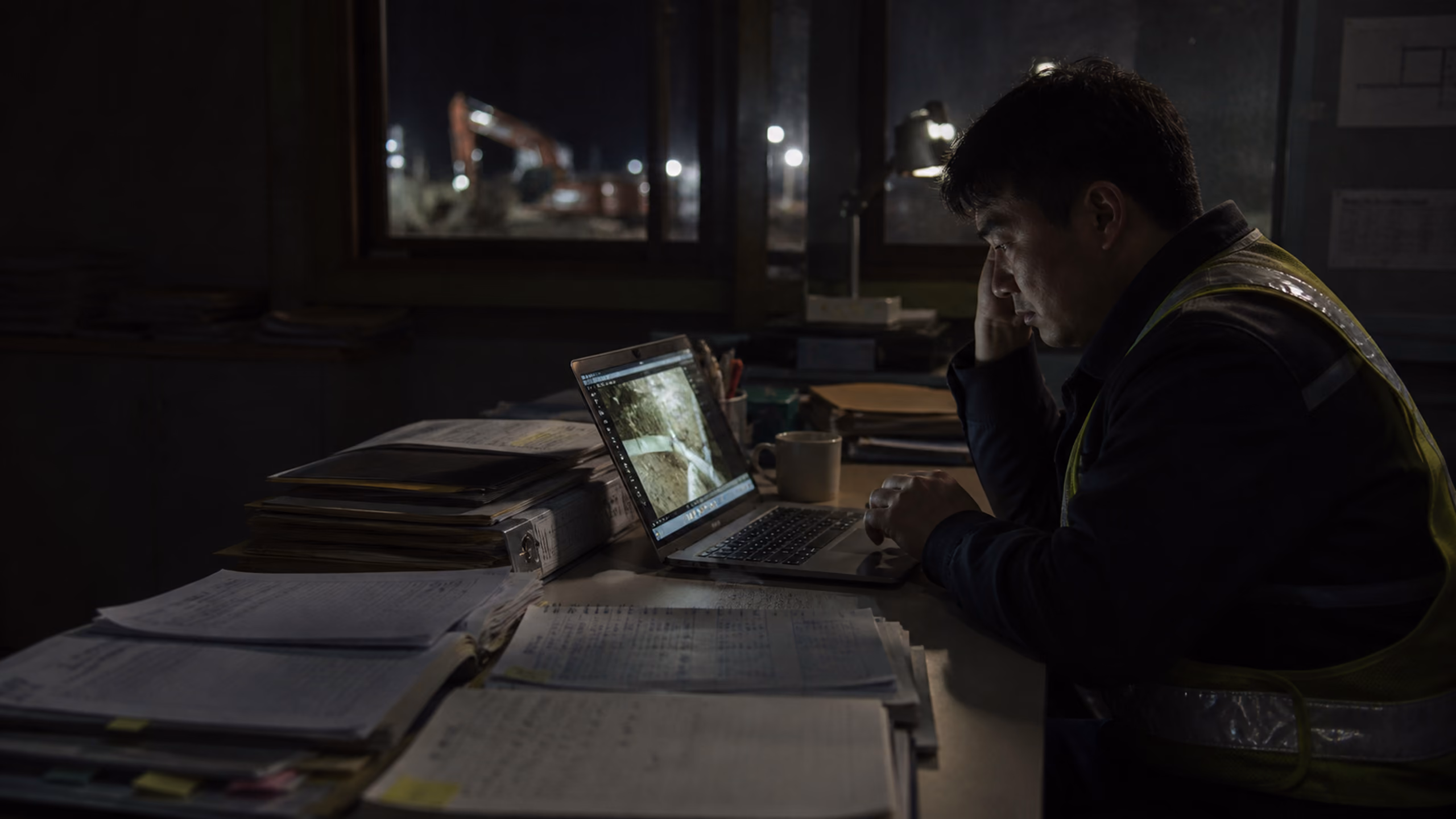 검측 뒤 영상과 기록을 정리하는 현장 담당자